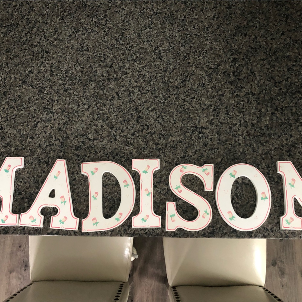 Wall letters name is Madison size of each letter 9x8